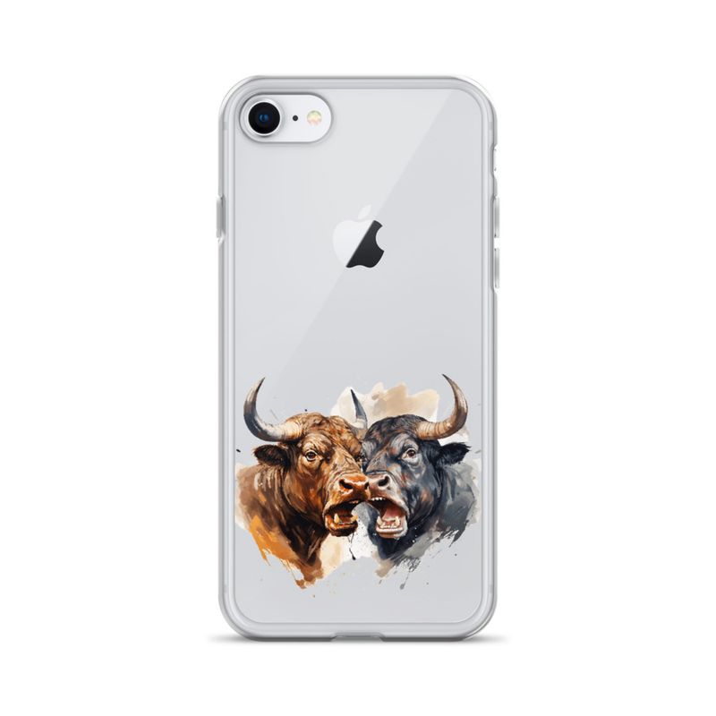 Clear Case for iPhone, Bulls facing up to each other, watercolour, dx5eff