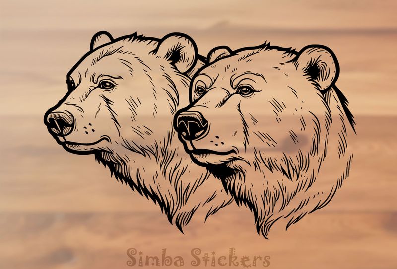 Bears side-by-side, outline art, lqwxqf