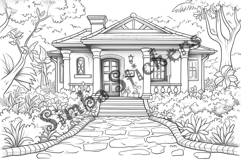 Colouring pages, bundle of houses, 25 images