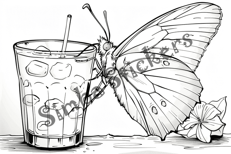 Colouring pages, bundle of butterflies around glasses, 10 images
