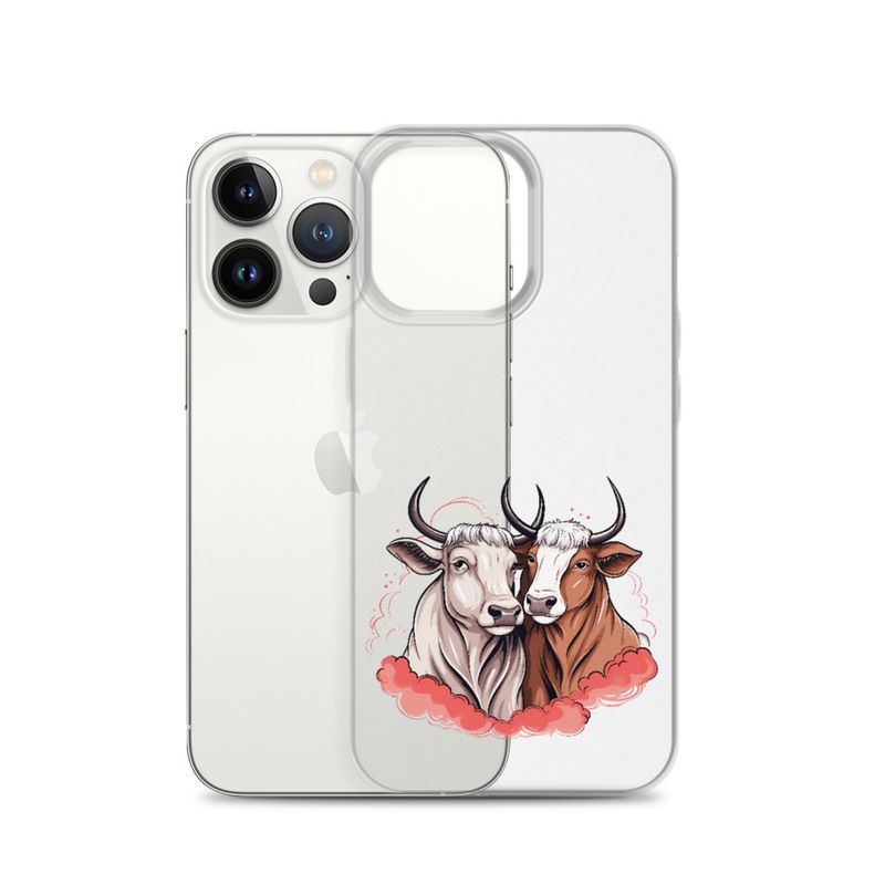 Clear Case for iPhone, Bull and cow, romantic, reddish clouds, qoucds