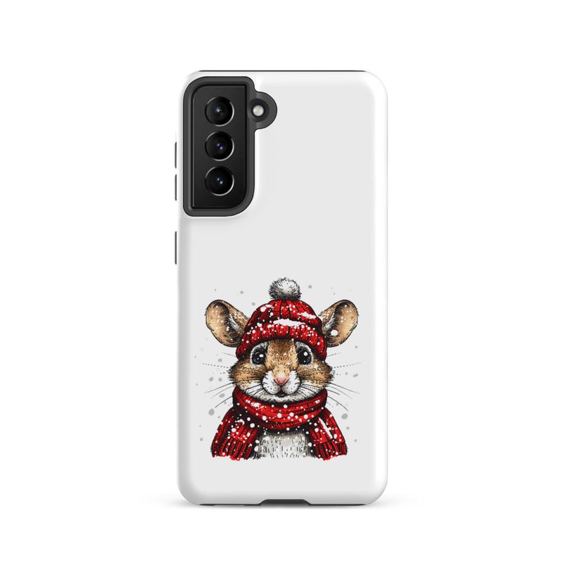 Tough Case for Samsung, Mouse wearing red winter hat and scarf in the snow, xg8dl3