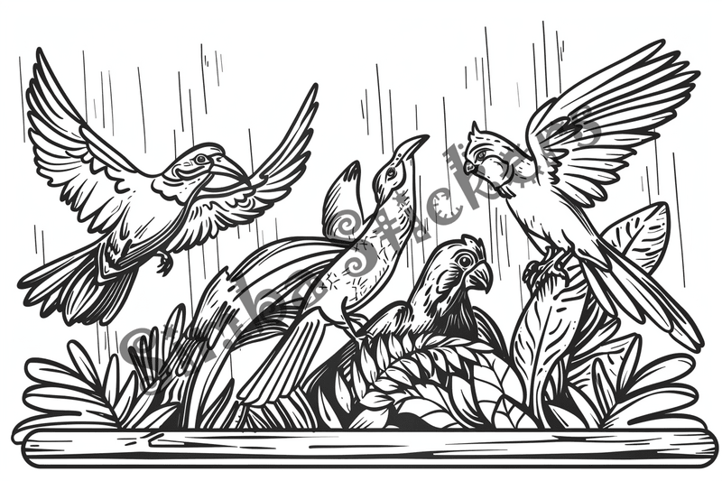 Colouring pages, bundle of Equatorial Rainforest landscape, 10 images