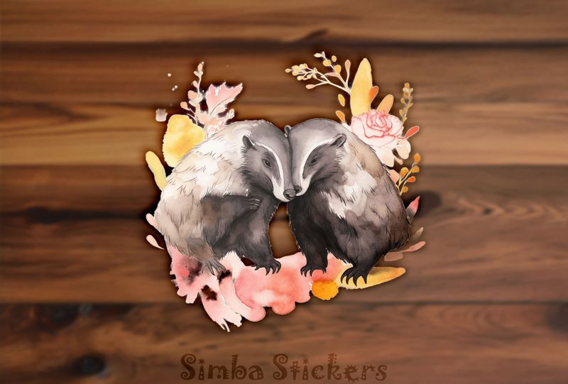 Honey Badgers in love head-to-head, watercolour, gl7iug