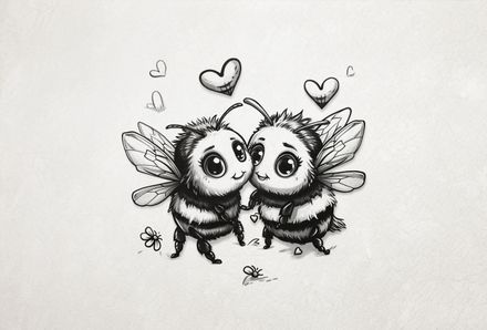 Bees in love buzzing, outline art