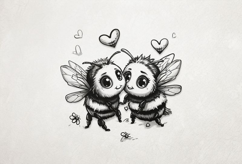 Bees in love buzzing, outline art