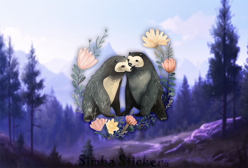 Honey Badgers affectionately in love , watercolour, wxup75
