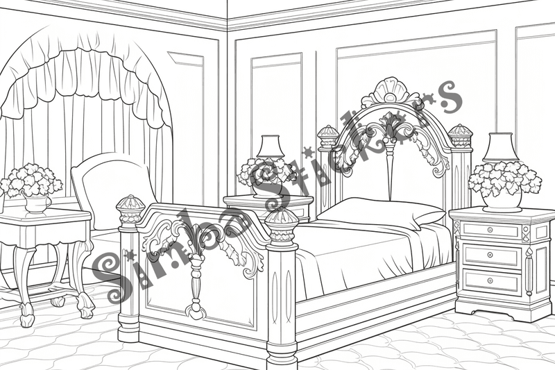 Colouring pages, bundle of house bedrooms, 25 images