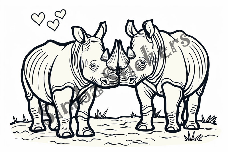 Colouring pages, bundle of rhinos in love, 25 images