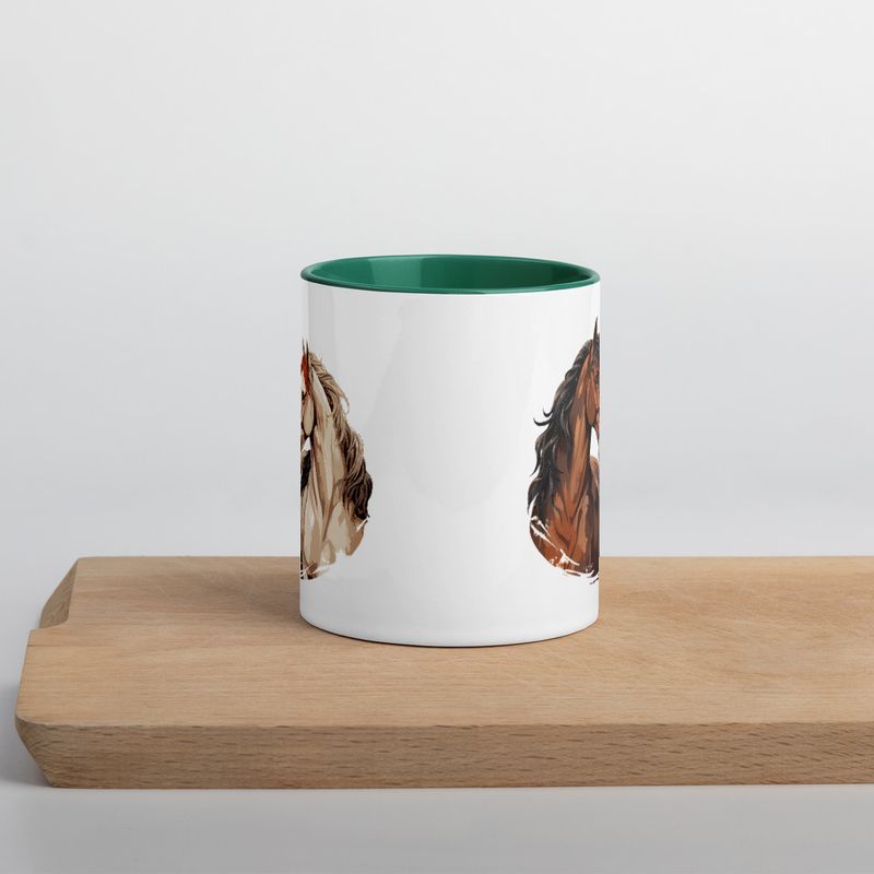 White Ceramic Mug with Color Inside, 11&amp;15oz, Horses nose-to-nose, jbgjpy