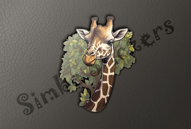 Giraffe in front of tree leaves in the Savanna