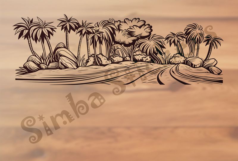 Equatorial Rainforest landscape, wide road, outline art