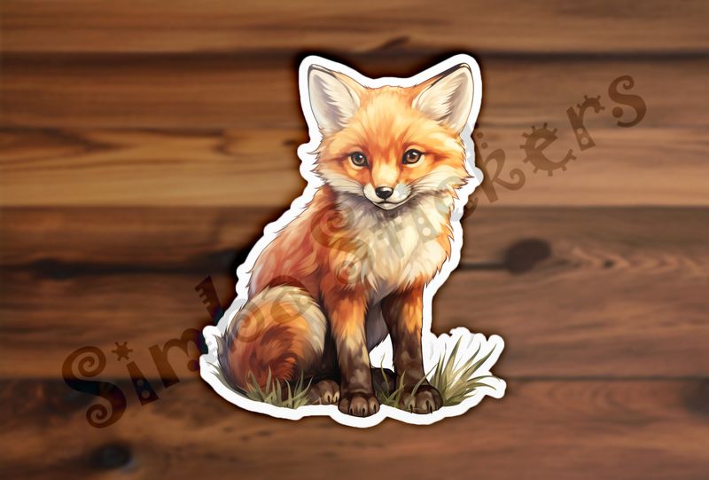 Baby red fox sitting up looking innocent