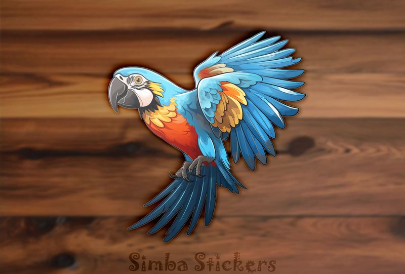 Bluish parrot with yellow patches and wings outspread, 0iaonv