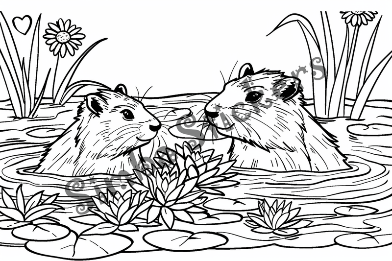 Colouring pages, bundle of groundhogs in flowers or leaves, 10 images