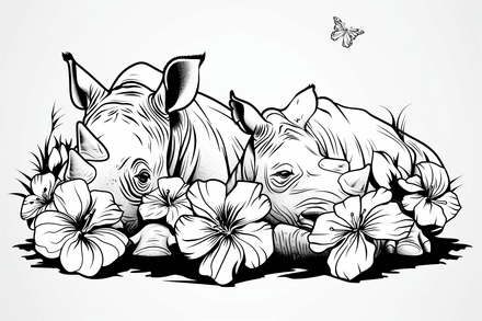 Colouring pages, bundle of rhinos in love, 25 images