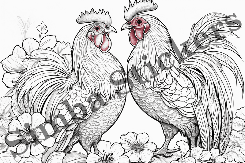 Colouring pages, Bundle of chicken in love, 10 images
