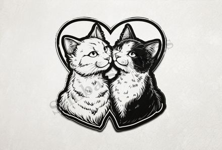 Cats, romantic, outline art