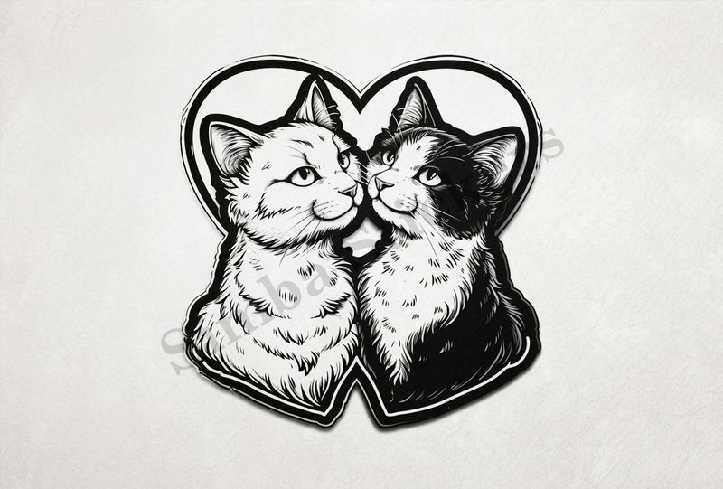 Cats, romantic, outline art