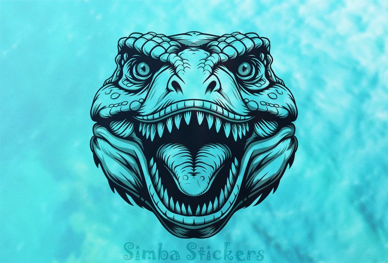Dinosaur roaring, showing teeth, outline art