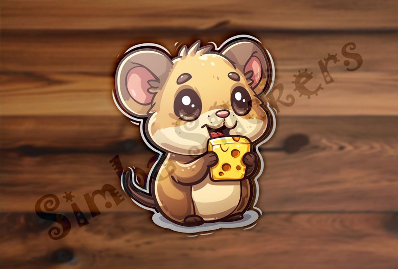 Small Mouse happily holding small bit of cheese