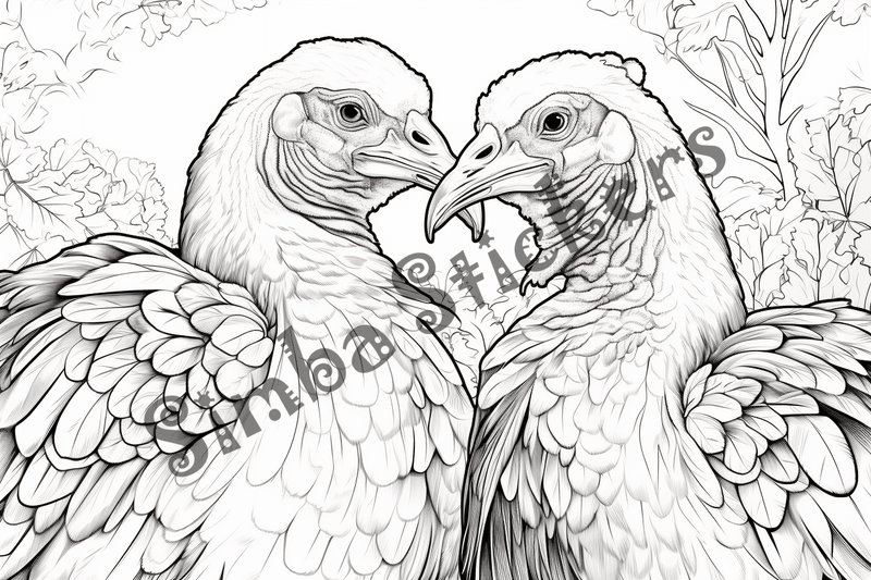 Colouring pages, bundle of turkeys in love, 10 images