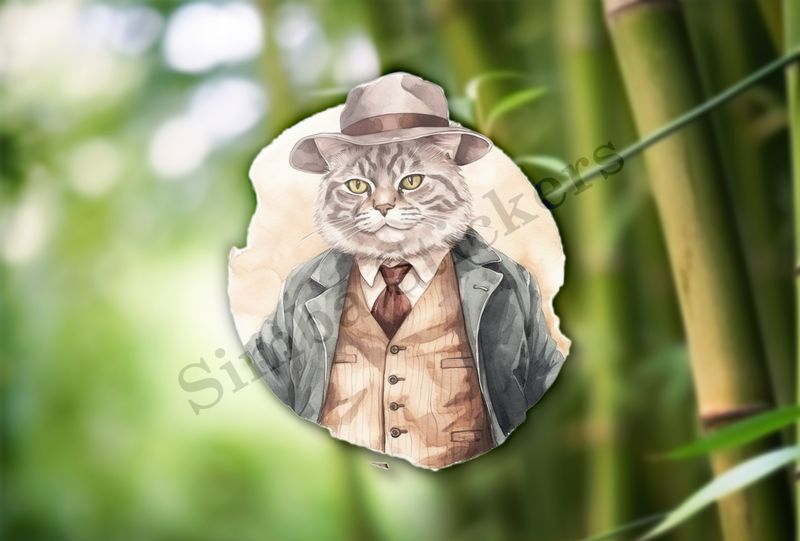 Cat in vitage suit, watercolour