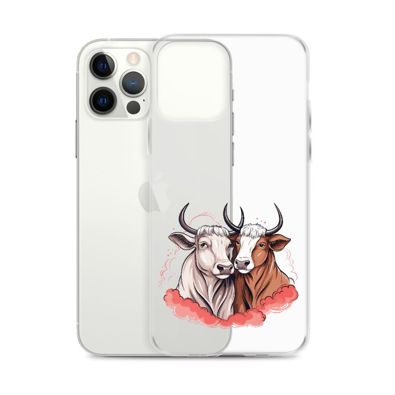 Clear Case for iPhone, Bull and cow, romantic, reddish clouds, qoucds