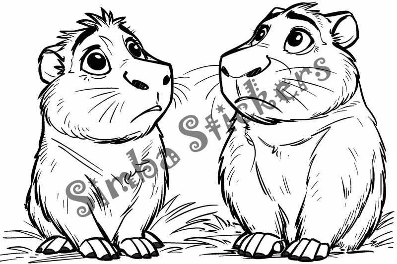 Colouring pages, bundle of capybara duos, 10 images