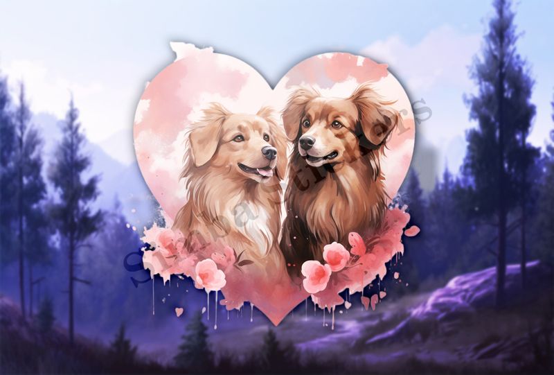 Dogs in love, watercolour