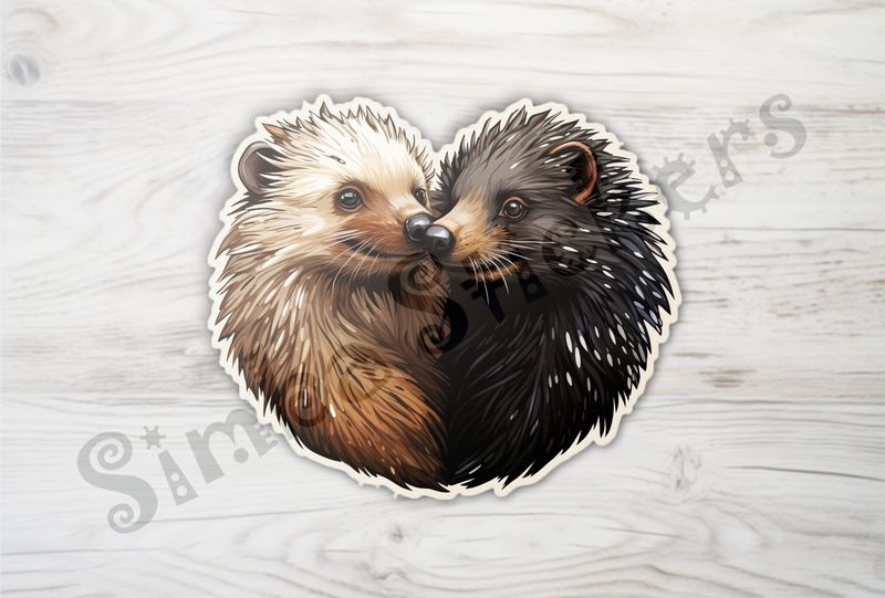 Porcupines in love nose-to-nose, in heart shape