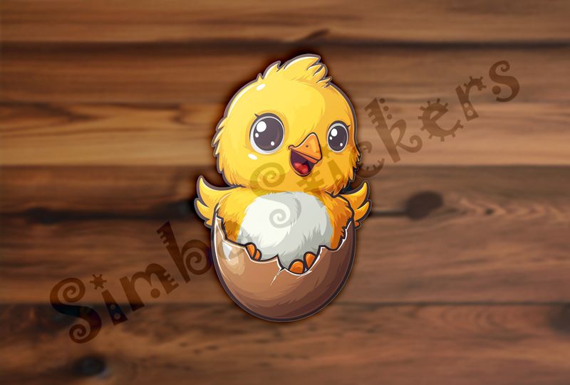 Chick waving from inside eggshell on hatchday