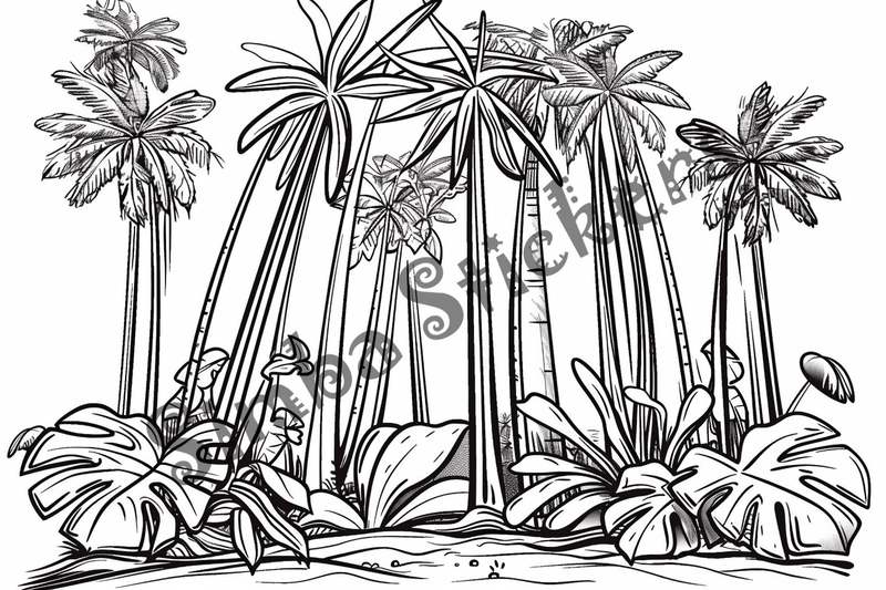 Colouring pages, bundle of Equatorial Rainforest landscape, 25 images