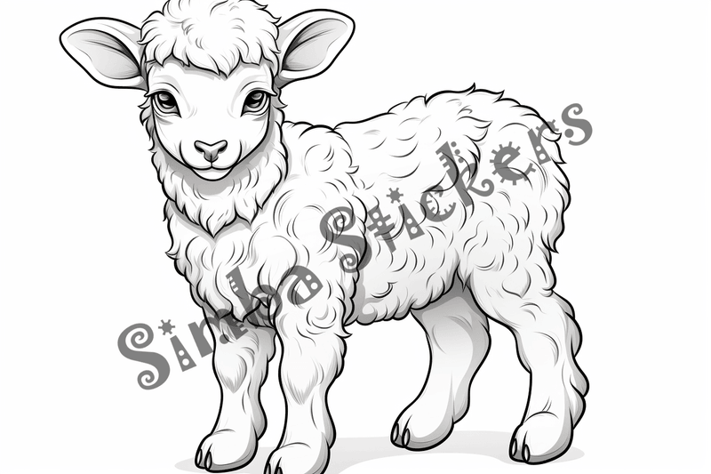Colouring pages, bundle of singular sheep, 10 images