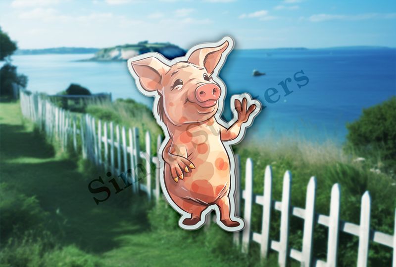 Standing pig waving