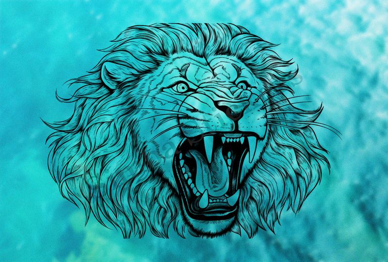 Lion roaring, head, outline art