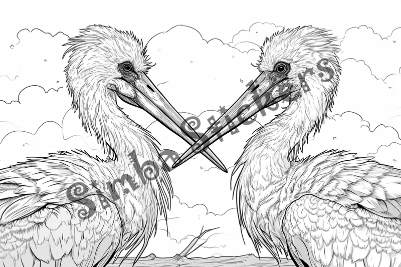 Colouring pages, bundle of marabou storks in love, 10 images