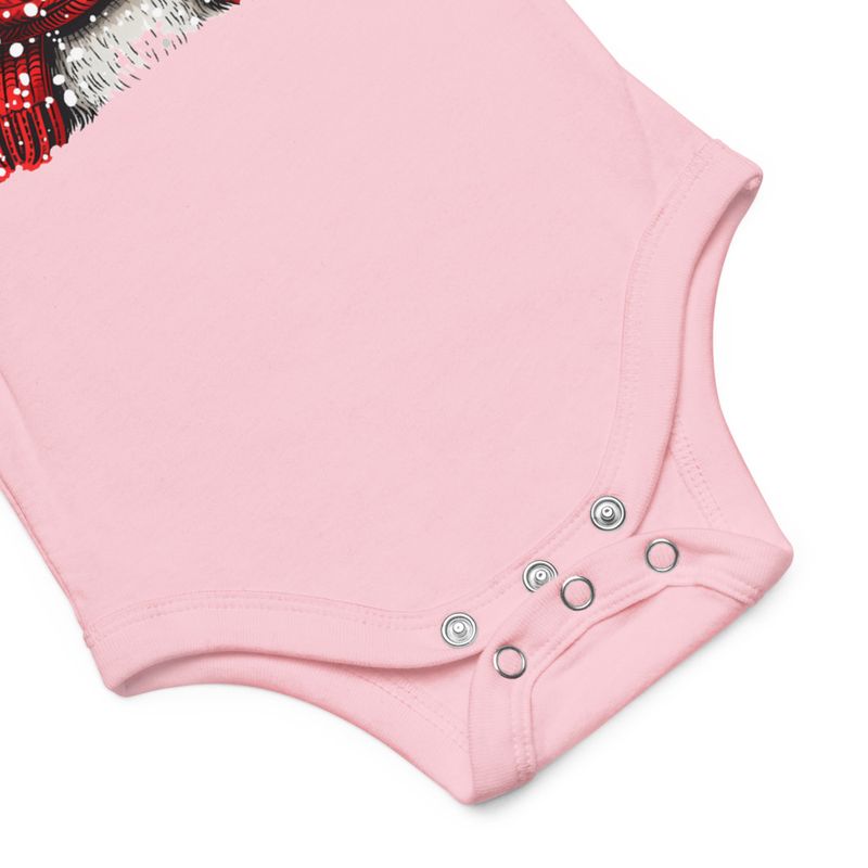 Baby Short Sleeve One Piece, 3-24 Months, Mouse wearing red winter hat and scarf in the snow, xg8dl3