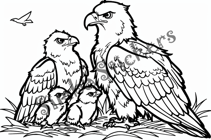 Colouring pages, eaglets or with eaglets, 10 images