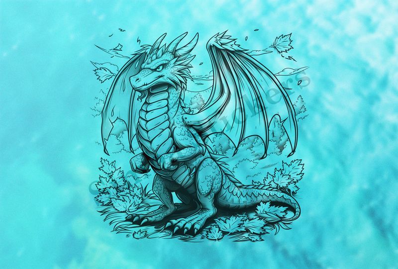 Dragon standing upright, in forestry outline art