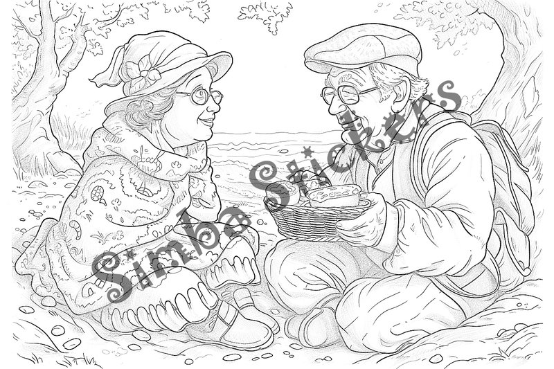 Colouring pages, bundle of people, grandparents in love, 10 images