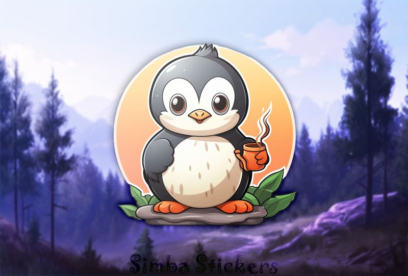 Penguin holding warm drink, tdzhcl