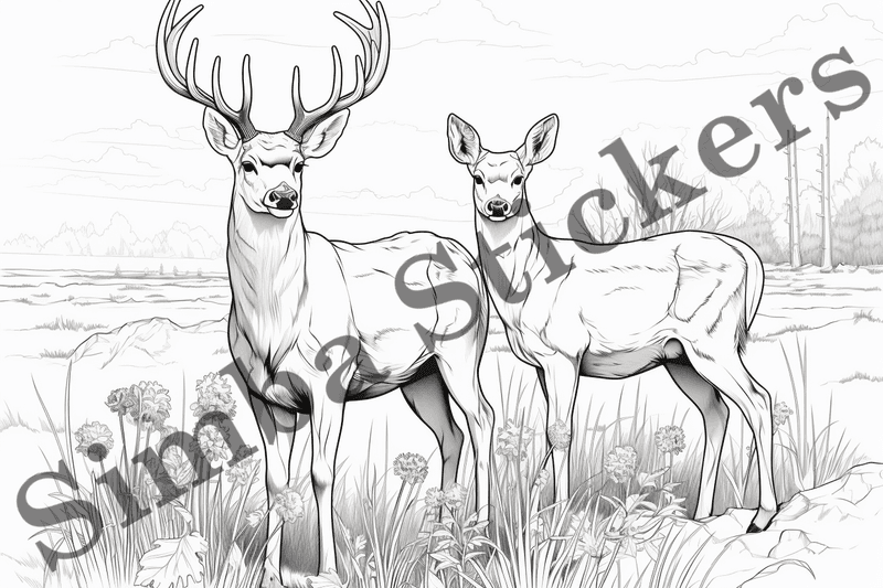 Colouring pages, bundle of deer, 10 images