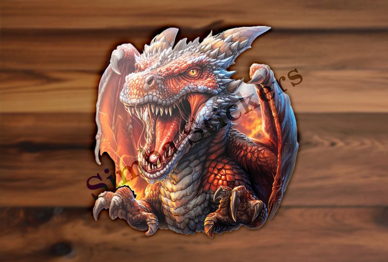 Dragon roaring furiously and menacingly, draped in fire