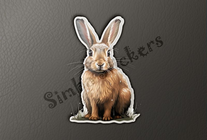 Hare stone-faced, on patch of grass
