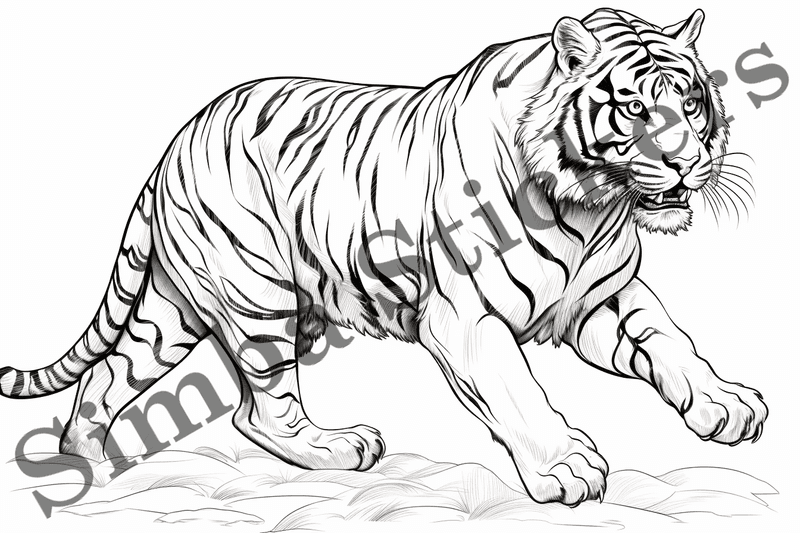 Colouring pages, bundle of tigers, 25 images