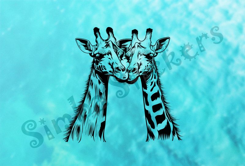 Giraffes nose-to-nose in love, outline art