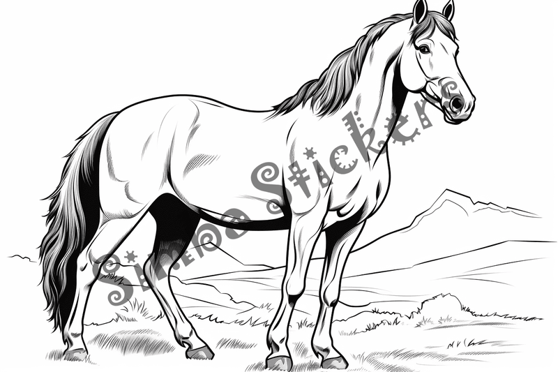 Colouring pages, bundle of horses standing, 10 images