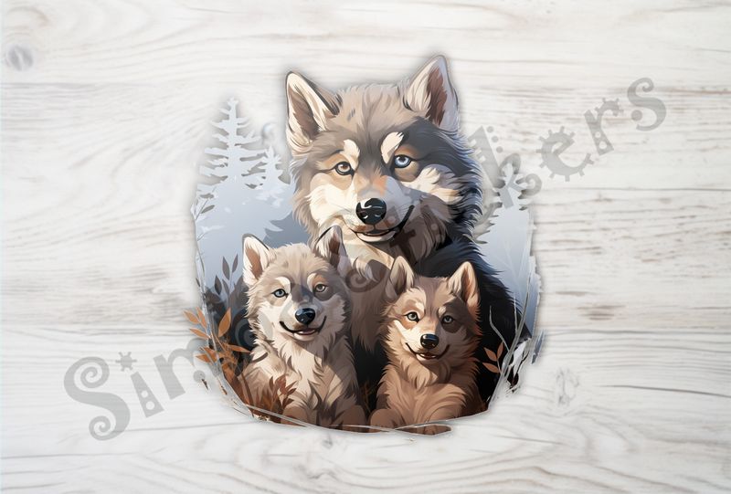 Wolf mother with 2 wolf cubs