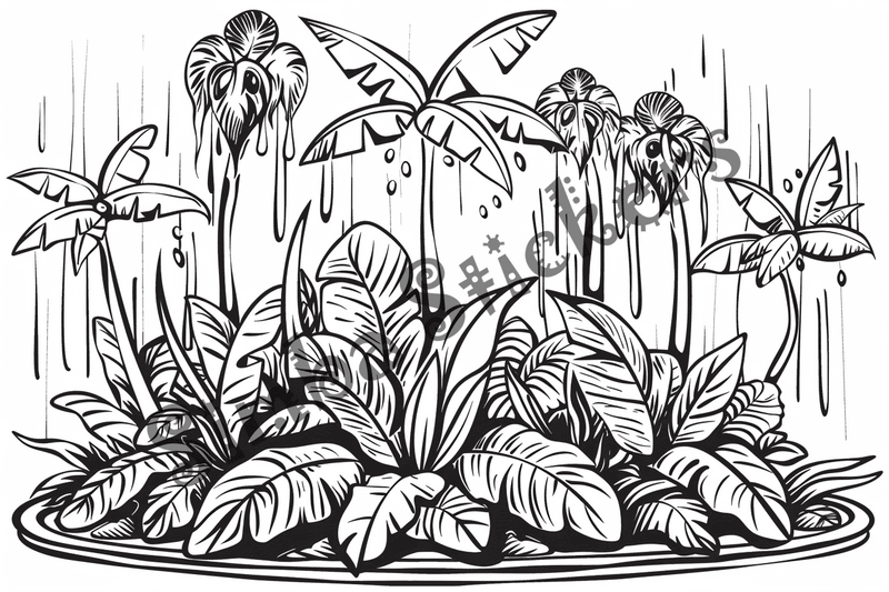 Colouring pages, bundle of Equatorial Rainforest landscape, 25 images